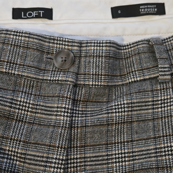 LOFT Women's Brushed Plaid Wide-Leg Pants - Black and Gray - Picture 8 of 8